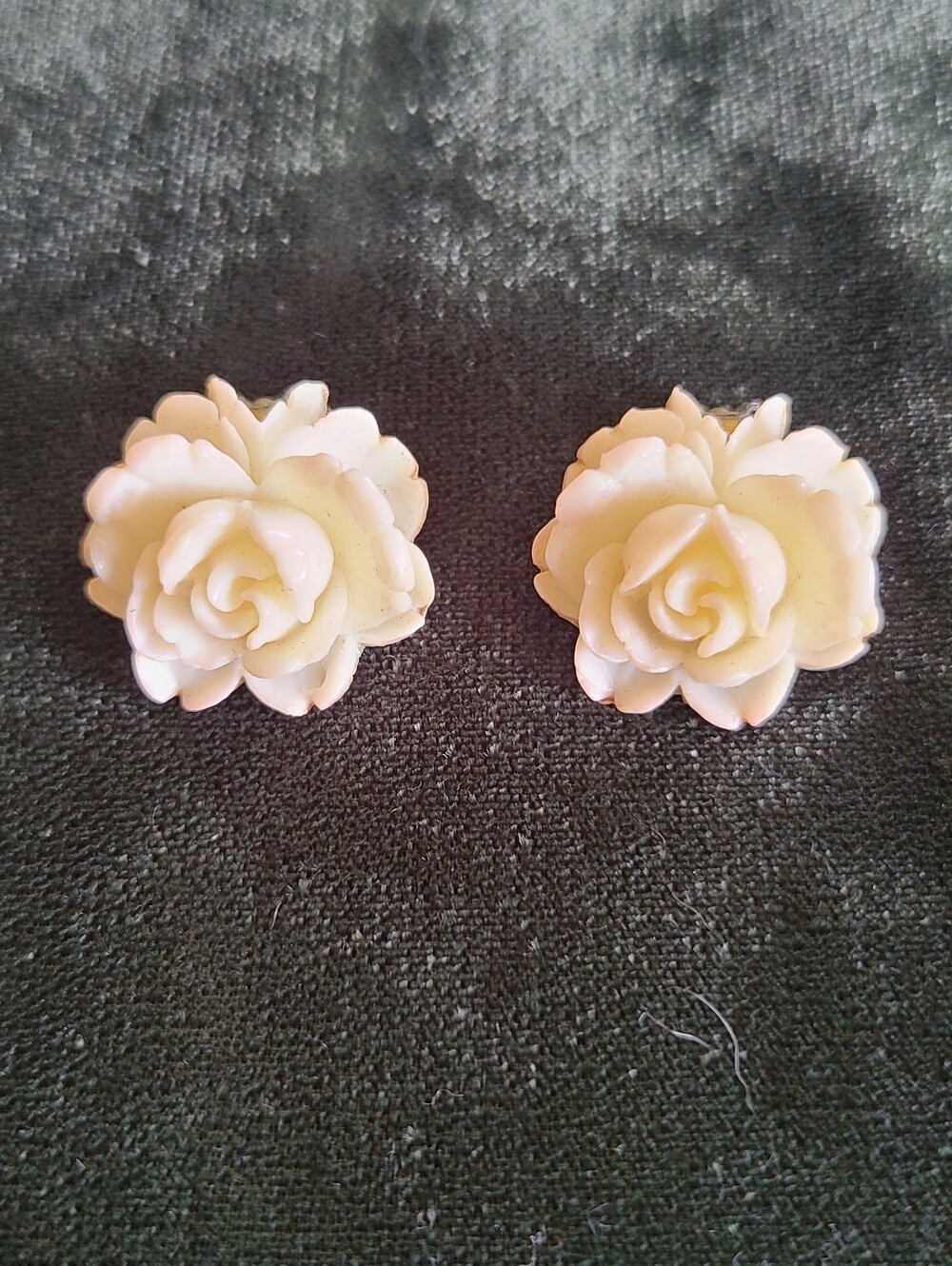 Vintage Cream Rose Floral Clip On Earrings